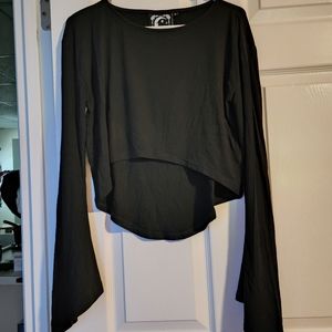 Killstar Black Stretch Crop Top Bell Sleeve